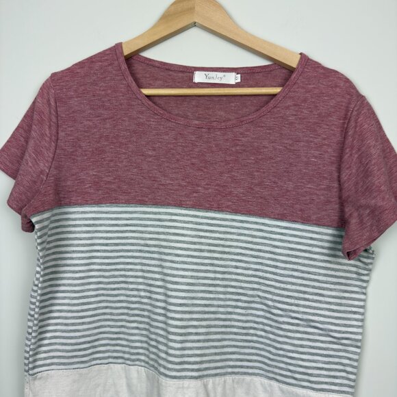 Women's YunJey Round Neck Triple Color Block Stripe T-Shirt, Size M - Picture 2 of 4